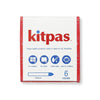 The image displays a package of Kitpas Crayons - 6 Colors in medium size, emphasizing six vibrant hues. The packaging indicates that these non-toxic crayons are ideal for use on windows, paper, and watercolor painting, making them safe for children. The backdrop is white with red and blue text.