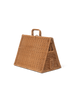 A stylish braided A-Frame Dollhouse handbag shaped like a triangular prism with a sturdy handle, set against a plain black background.