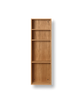 A tall Ferm Living Bon Shelf - Oiled Oak with five shelves, standing against a solid black background. The empty shelves display the natural grain of the wood.