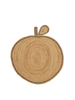 Illustration of a whimsical Ferm Living Apple Braided Jute Rug shape cross-section resembling a tree trunk, with concentric circle patterns like wood rings, displayed on a black background.