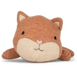 A Harmonica Fox Activity Toy resembling a cute, chubby-faced orange cat with small pointy ears, black eyes, and a tiny pink heart-shaped nose. Made from recycled polyester, the cat has a creamy-colored snout and is laying flat with its front legs stretched out in front.