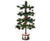 The Maileg Christmas Tree, Mouse is a compact artificial Christmas tree with sparse green branches decorated with red and brown mushrooms. It includes glowing LED bulbs and stands on a round, white and red base adorned with a geometric pattern, evoking the charm of a gingerbread house.