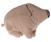 A large, plush toy shaped like a pig, reminiscent of a Maileg classic. The Maileg Polly Pork, Medium is covered in soft fabric with a checkered brown pattern and features small black eyes, a snout, and a curly tail. Filled with recycled polyester, its overall appearance is soft and cuddly with a slightly flattened, rounded body.