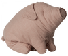 A Maileg classic, the Maileg Polly Pork, Large sits in an upright position. Made of soft, light pink and white checkered fabric, it boasts a simple design depicting its ears, nose, tail, and legs—perfect for offering a warm hug.