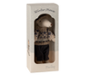 The Maileg Winter Mouse with Ski Set, Dad - Blue is presented inside a box marked "Winter Mouse." This charming plush toy mouse is dressed in a patterned sweater featuring "DAD," dark pants, and a beanie, ideal for complementing any ski accessories.