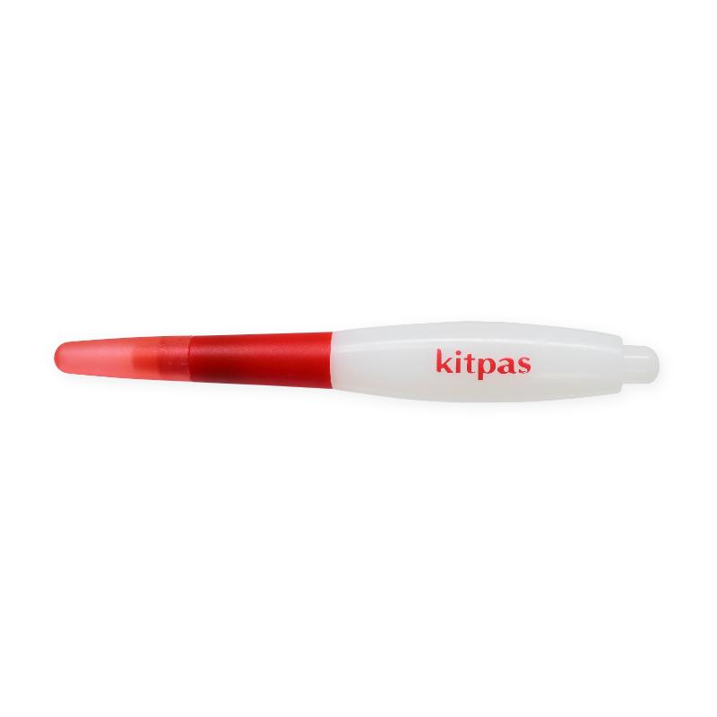 The Kitpas Creative Crayon Bag for Little Artists, featuring a red cap, a white body, and a translucent section near the tip with "Kitpas" printed on it, invites creative adventures in painting against the plain white background.