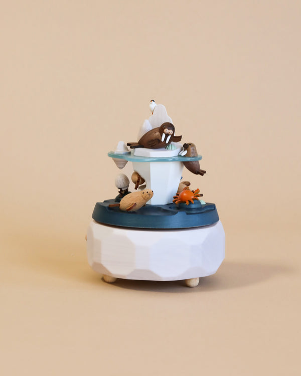 Arctic themed wooden music box with arctic animals