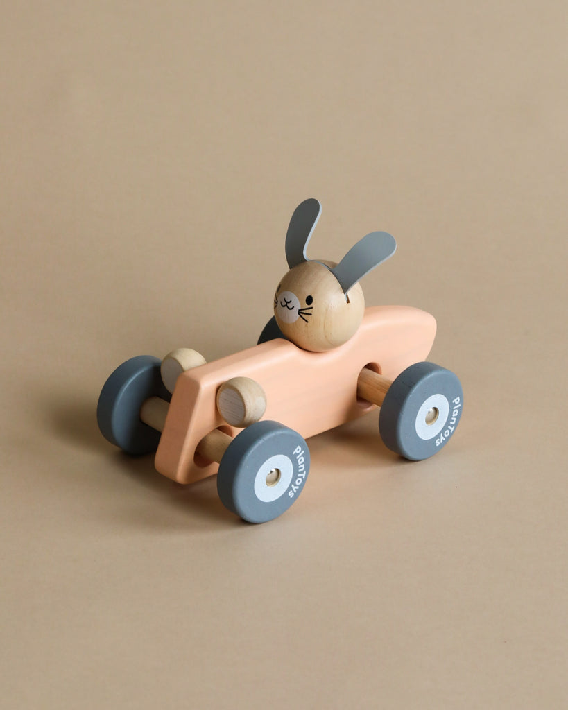 wooden car with bunny driver