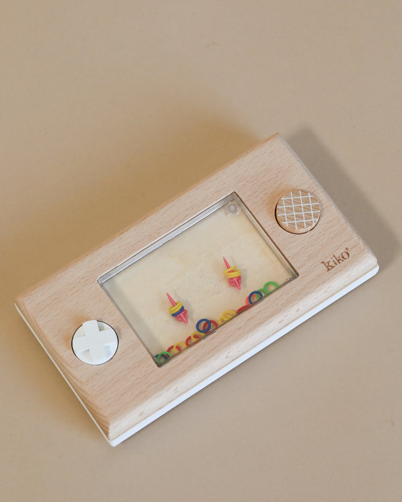 A Retro Wooden Water Game featuring a top-view vintage car design under a transparent cover, with manual controllers including a steering wheel and gearshift knobs to the side.