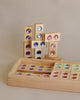 Wooden tray with rectangle wooden blocks and gem inserts