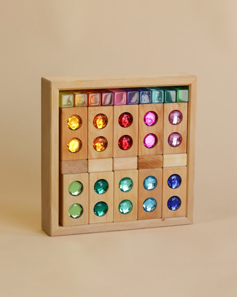 Wooden squares with gem inserts