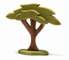 The Ostheimer African Tree is a wooden figurine featuring a dark brown trunk and a canopy of layered, light green leaves. It stands on a small, flat base and showcases a stylized, minimalist design that is perfect for imaginative play.