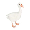 A white handcrafted Young Duck Stuffed Animal with an orange beak and feet stands facing slightly to the right. The stuffed animal has a smooth texture and realistic features, including stitched eyes and soft details.