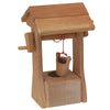 The Ostheimer Well with Roof is a small wooden model, crafted from sustainably sourced materials. It features a crank handle on the side and a red-and-white striped string attached to a tiny bucket. The well and bucket are intricately carved, showcasing fine craftsmanship reminiscent of Ostheimer toys.