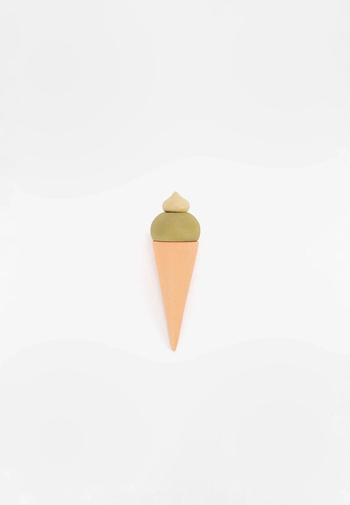 A minimalist graphic image of a Handmade Ice Cream Cone created using simple geometric shapes on a white background with a subtle circular pattern, painted with non-toxic water-based paint.