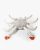 The BigStuffed Mini Crab - Sir soft toy, perfect for newborns, boasts white, ribbed legs resembling tentacles and two vibrant orange claws at the front. Its center body is textured and fluffy. This plush toy is set against a plain white background.