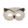 A plush Donsje Tieri Mask | Owl with white and brown accents, featuring large cut-out eye holes and textured eyebrow details on a transparent background.