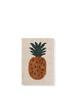 A Ferm Living Fruiticana Tufted Pineapple Rug featuring a stylized design of a pineapple with a detailed brown body and a textured green top on a beige background. The rug, crafted from New Zealand wool, is