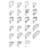 An illustration showing multiple step-by-step assembly diagrams for various small, geometric components, including cubes, cylinders, and other 3D shapes necessary for constructing a Cuboro Junior Marble Run Starter Set, with annotations indicating the quantity.