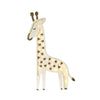 The Little Lights Giraffe Lamp makes an enchanting addition to a child's room as a night light, showcasing a giraffe shape with natural pinewood accents. It has a white body decorated with yellow spots, closed eyes, and small horns, all warmly lit from within against a gentle backdrop.