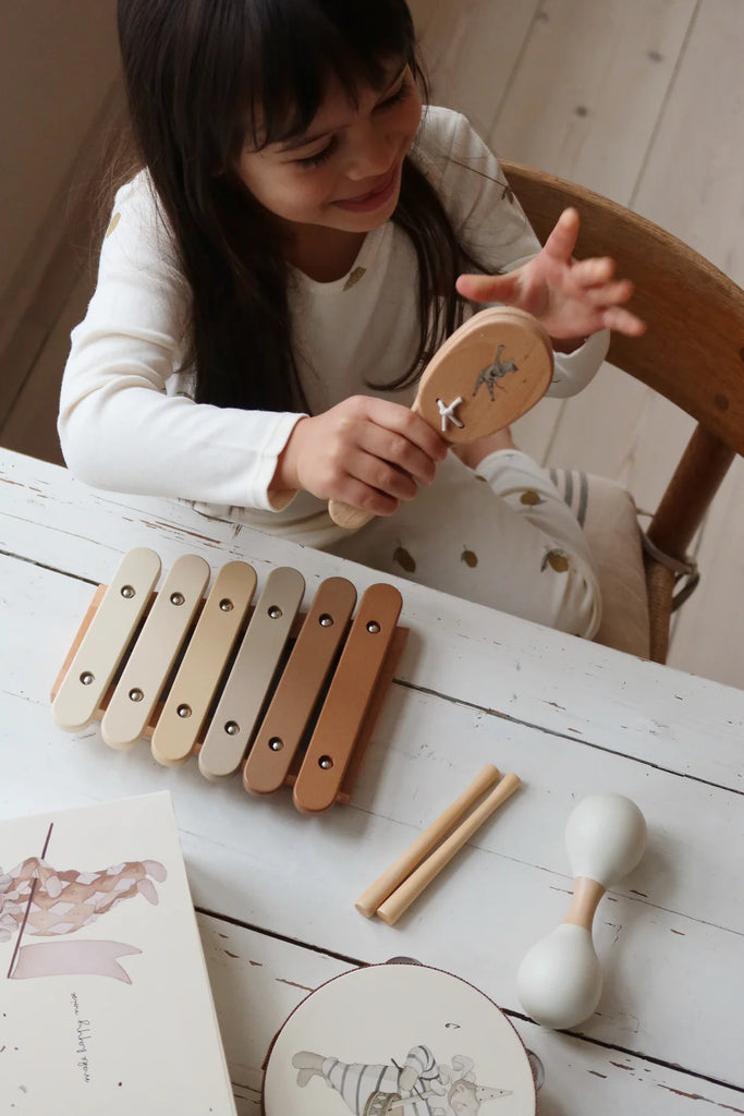 Toy music instruments in a suitcase