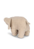 The Elephant Teddy Stuffed Animal is a soft and snuggly plush toy made of beige, textured fabric that resembles wool. It features adorable floppy ears, a curved trunk, and short legs. The toy stands on all fours with its tail and part of a small beige tag visible, offering extra cuddliness with its polyester filling.