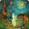 An enchanting Autumn Pixie, with delicate translucent wings, graces a nighttime forest scene alongside a hedgehog, a squirrel, and a rabbit. Nearby, an owl sits majestically on an autumn-leaf-laden branch while the smiling moon casts its light over silhouettes of blackberries and mushrooms. The product is available as Silhouette Only and ships in approximately one week.