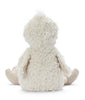 The Bill the Duck Stuffed Animal, with soft, cream-colored fur and floppy limbs, is depicted sitting with its back to the viewer. The cozy and plush toy contrasts against a plain white background.