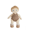 A Dinkum Doll - Poppet (Extended Pack) with blond hair and blue eyes, wearing a removable unisex outfit, isolated on a white background.