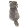 A top view of the Teddy Hermann Gray Sitting Cat Stuffed Animal, featuring child-friendly grey fur. This plush toy cat has a round body, pointed ears, and a long tail laid along its side. The high-quality plush fur appears soft and fluffy.