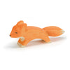 A handcrafted Ostheimer Small Fox - Running painted in vibrant orange, depicted in a leaping pose with sleek shapes and minimalistic style, against a white background.