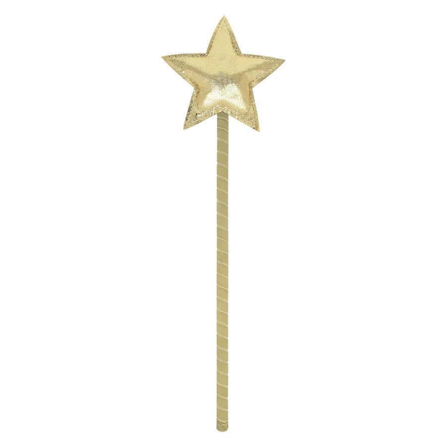 The Meri Meri Fairy Costume - Final Sale features a magic wand with a shimmering gold star at the top and a golden stick adorned with a subtle striped pattern. The reflective, shiny finish of the star makes it perfect for imaginative play or completing your fairy costume.