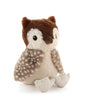 Oscar The Owl Stuffed Animal, featuring soft brown fur with white face accents and speckled light brown and cream patterned wings, sits against a white background with a cute expression.