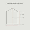 Line drawing of the NORITER Signature Double-Sided Board Bundle, designed in a house shape, featuring dimensions of 35.4 inches at the shorter side, 44.9 inches at the longer side, and 32.3 inches wide at the base.