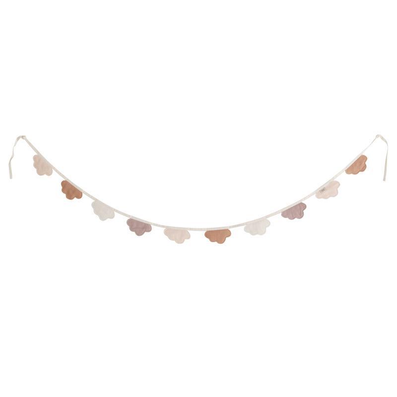 Sentence with Product Name: Cloud Garland with pastel-colored butterfly shapes, designed in Denmark and displayed against a plain white background. The garland has a gentle curve, suspended by strings on either end.