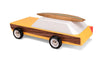 wooden car toy with surfboard