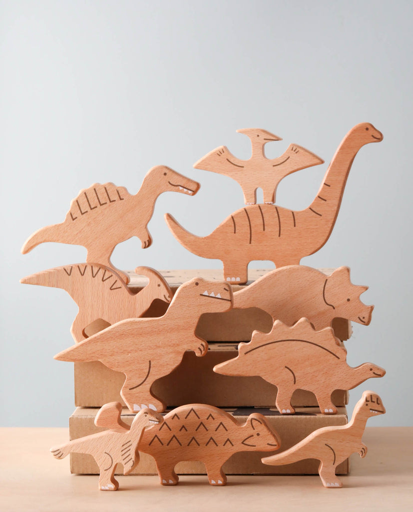 natural wooden dinosaur toys