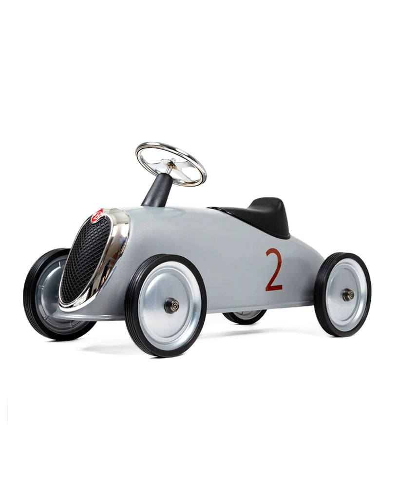 gray  metal ride-on car