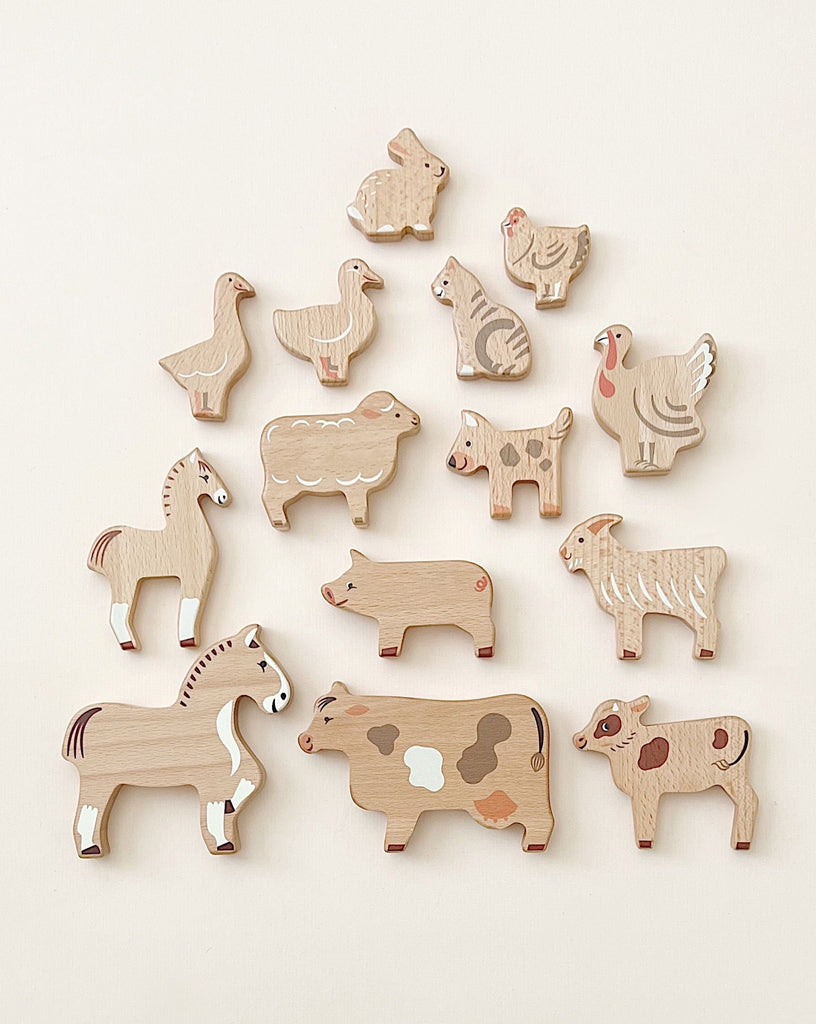 wooden farm animals toy set