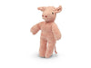 A small, plush Senger Naturwelt Stuffed Animal - Baby Pig toy standing upright on a white background, made from organically grown cotton, with visible seams and a soft texture.