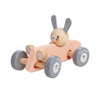 wooden car with bunny driver