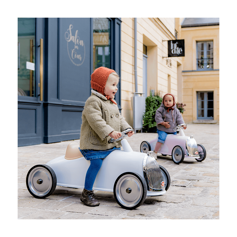 white metal ride-on car