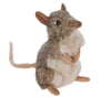 A Mouse Stuffed Animal with realistic features, featuring brown and white fur, perked-up ears, and a long tail, standing upright on its hind legs with front paws held together.